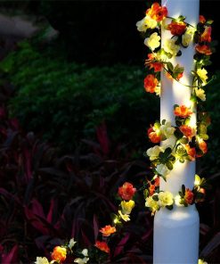 Guirlande LED fleurs roses et oranges